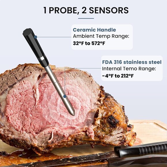 Wireless Meat Thermometer with Four-Clover Probe 500FT Range - Picture 5 of 8